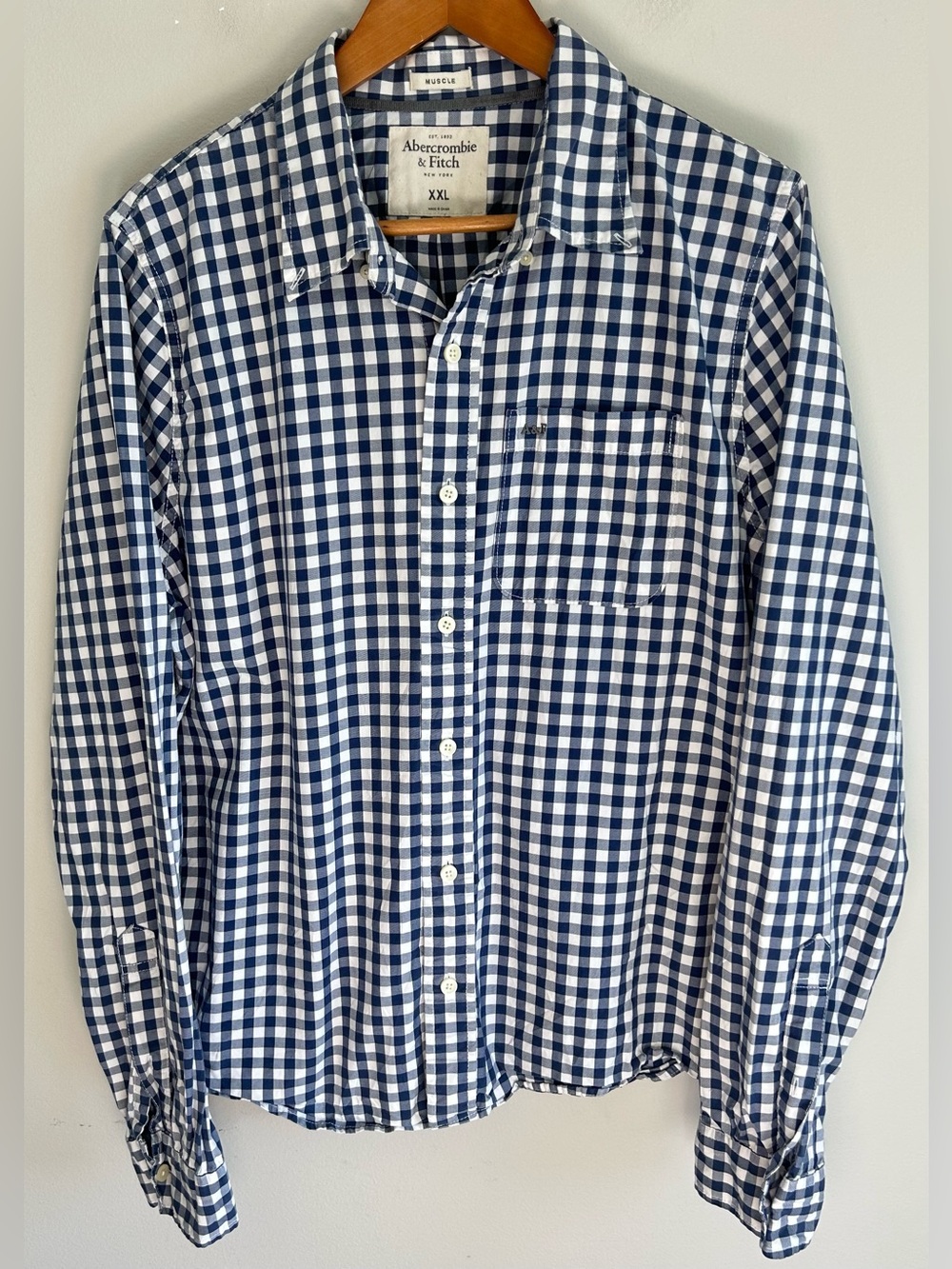 Abercrombie & Fitch Men’s Button Down Shirt XXL Blue Gingham Muscle Fit VTG Y2K